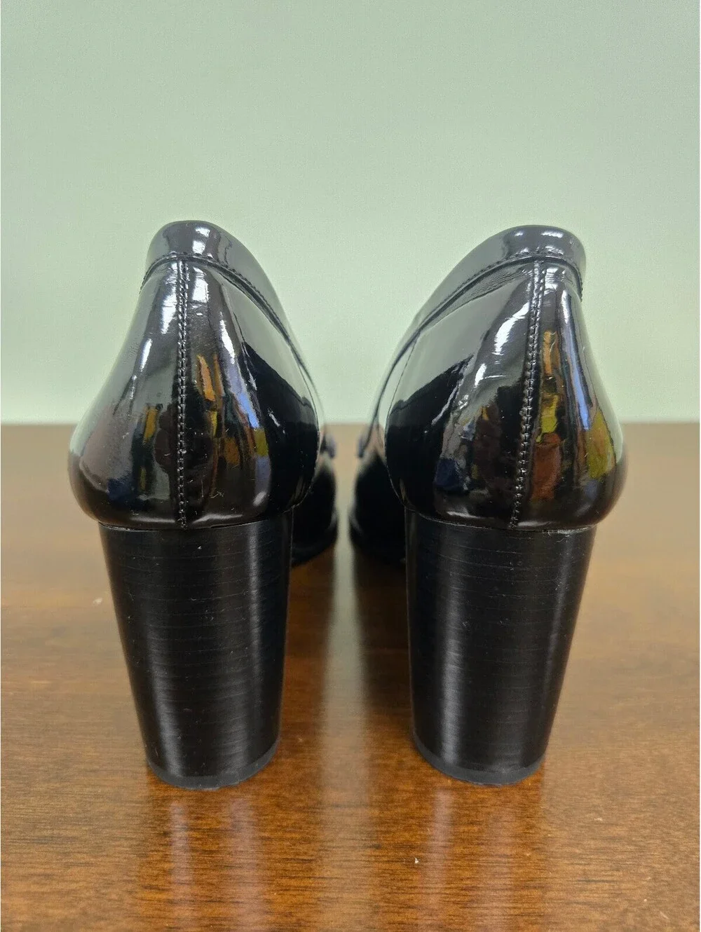 Michael Michael Kors black patent block heel loafers